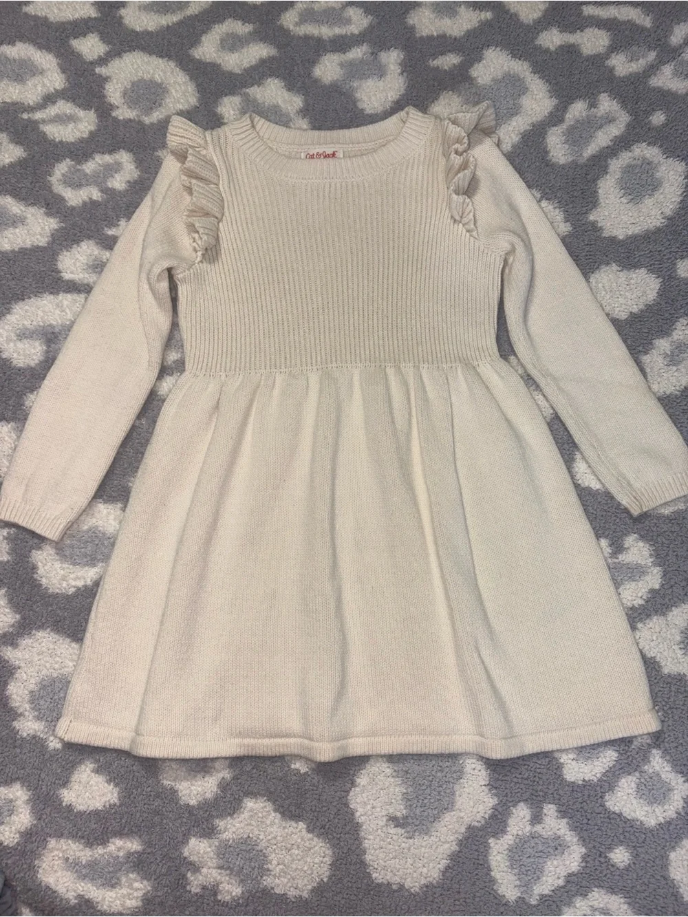 Cat & Jack Solid Cream Beige Knitted Long Sleeve Sweater Dress Toddler Girl 3T